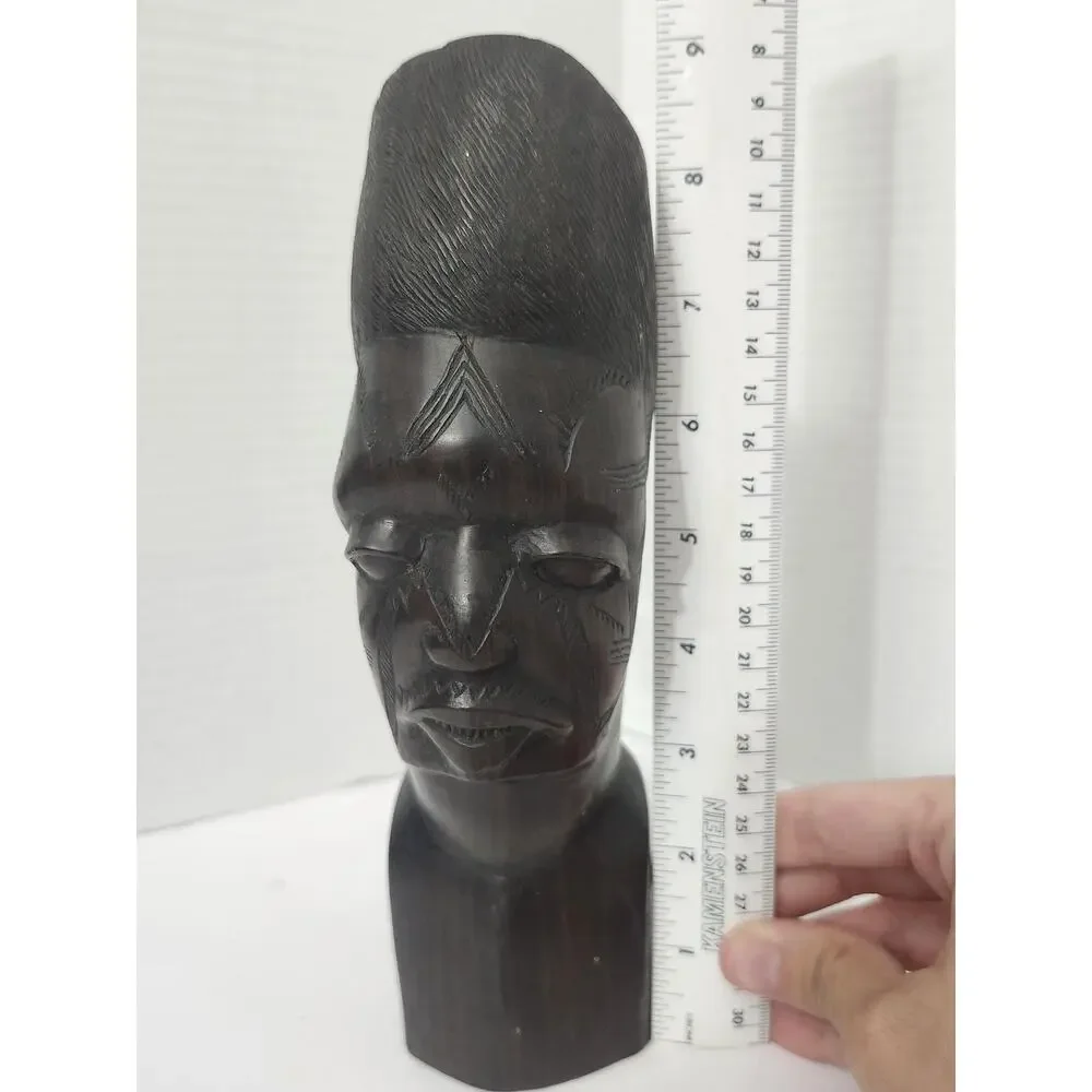 African Makonde Hand Carved Ebony Wood Head Bust Sculpture